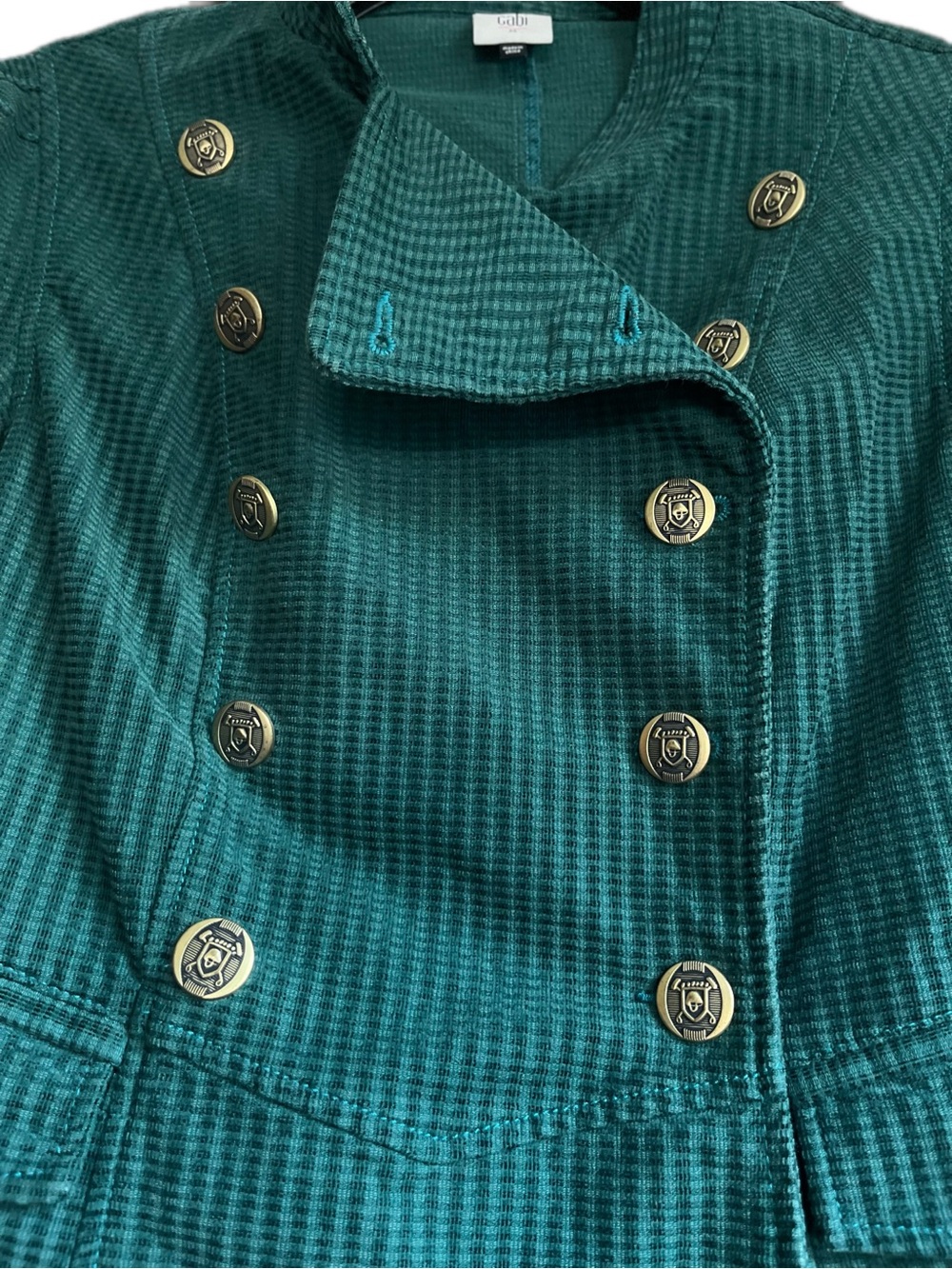 Cabi Legion Teal Green Corduroy Lennon Military Jacket Blazer Gold Crest Size M - Picture 3 of 10